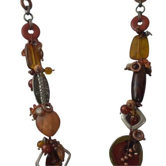 Chicos Necklace Mixed Media Beads Multicolor 40 in Brown Copper Silver Orange - Picture 4 of 12